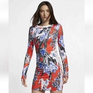 Nike Sportswear Women’s Mini Bodycone Long-Sleeve Floral Dress size Small